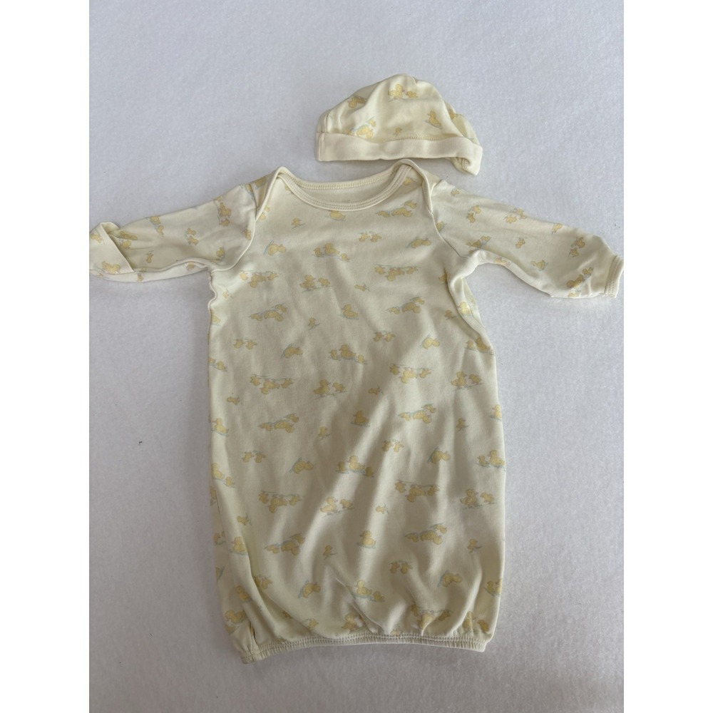 Vintage Little Me Yellow Duck Long Sleeve Gown & Hat 0-3M Gender Neutral